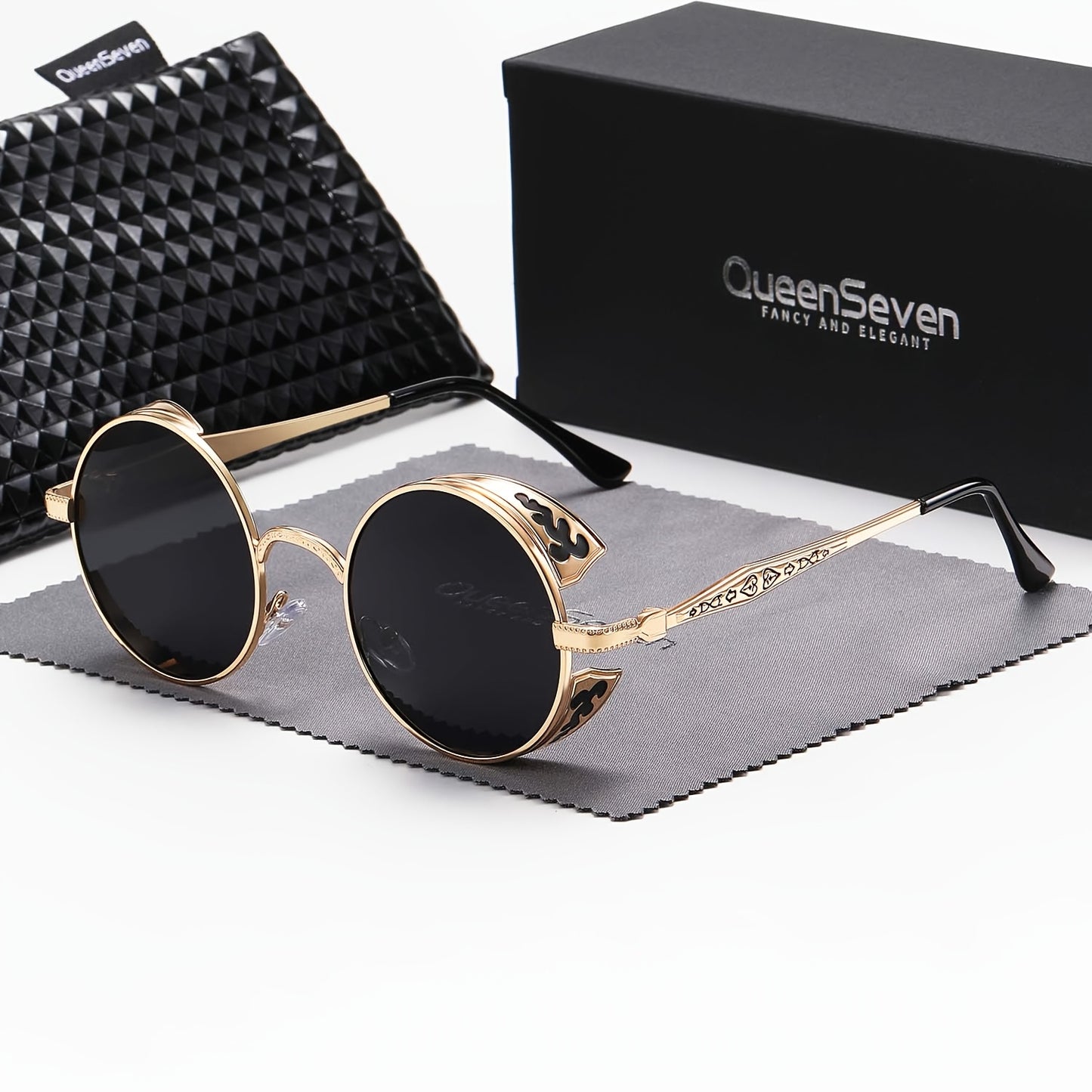 QueenSeven Retro Punk Oversized Fashion Glasses for Men & Women - High-End Metal Frame Orange-Yellow Gradient Lenses
