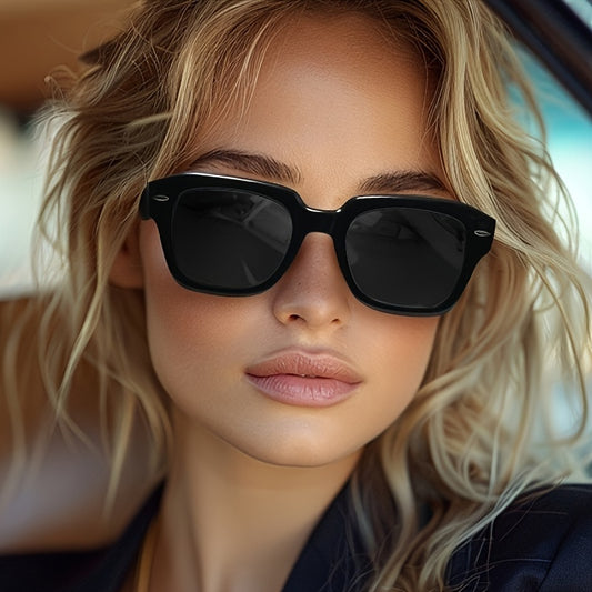 1pc Fashion Glasses for Women & Men - Large UV400 Protection, Stylish Black Frames with White Accents