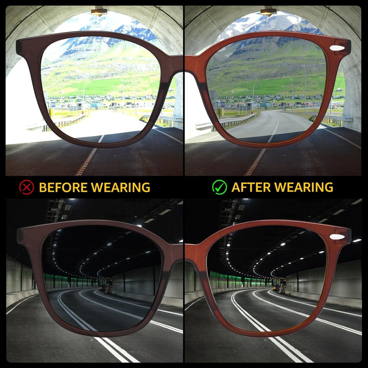 Photochromic for Men & Women - Anti-Glare Driving Glasses with Ultra-Light TR90 Frame - Adaptive for Day\u002F Night Use SG4297
