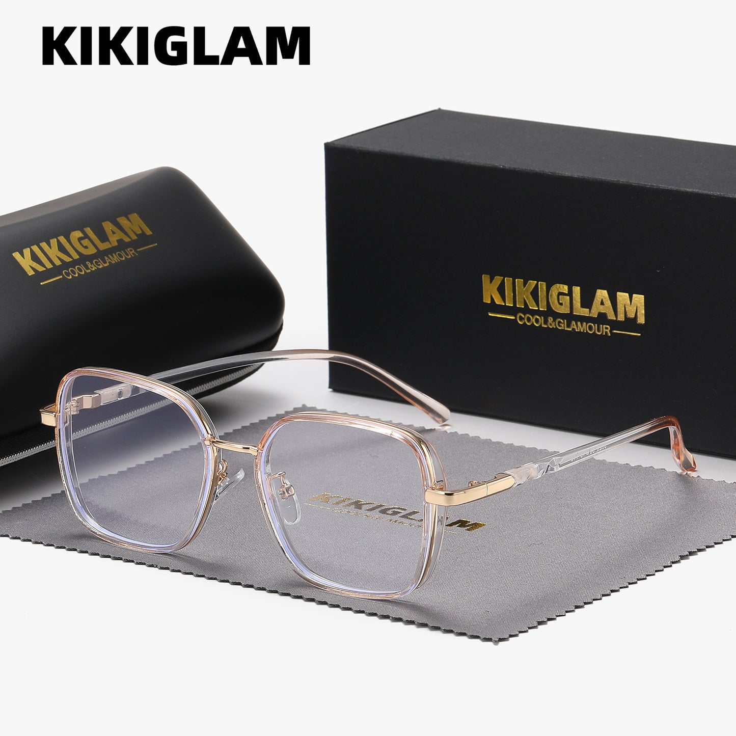 KIKIGLAM Fashion Full-Frame Fashion Glasses with Anti-Blue Light Flat Lens