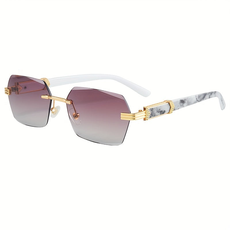 2023 Men'S Retro Frameless Fashion Glasses with Marble Pattern & Golden Accents - Thickened PC Lenses