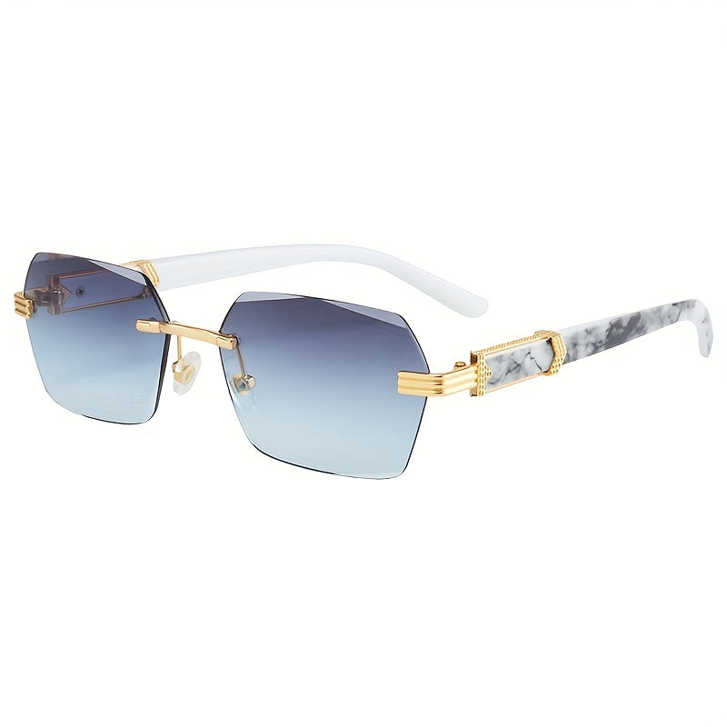 2023 Men'S Retro Frameless Fashion Glasses with Marble Pattern & Golden Accents - Thickened PC Lenses