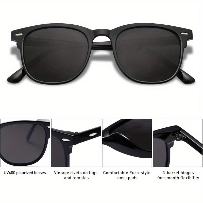 Retro Vintage Square Polarized Fashion Glasses for Women & Men - UV Protection & Anti-Blue Light TR90 Frame