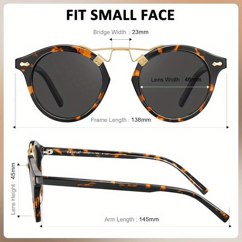 CARFIA Women's Retro Round Polarized Fashion Glasses - UV Protection Acetate Tortoiseshell Frame