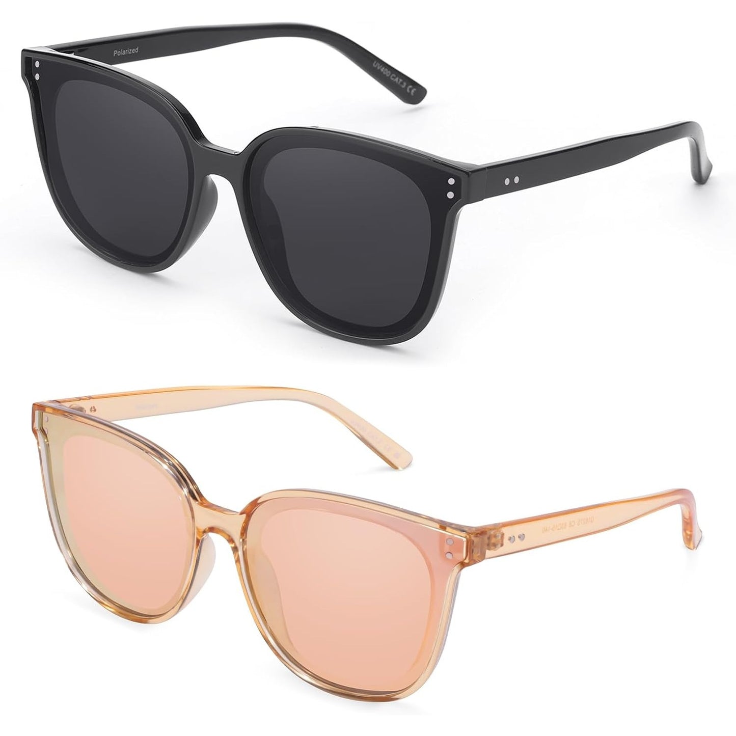 2pcs COOLEAR Polarized Cat Eye for Women, Rectangle Frame, TAC Lens