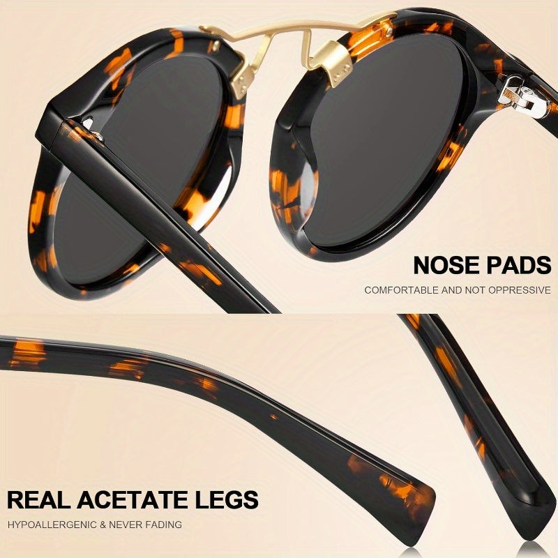 CARFIA Women's Retro Round Polarized Fashion Glasses - UV Protection Acetate Tortoiseshell Frame