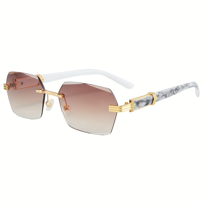 2023 Men'S Retro Frameless Fashion Glasses with Marble Pattern & Golden Accents - Thickened PC Lenses