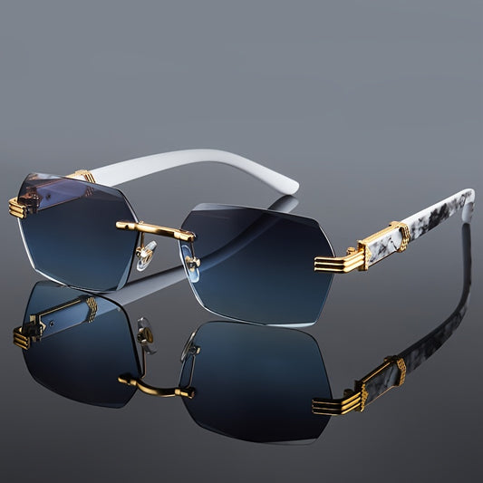 2023 Men'S Retro Frameless Fashion Glasses with Marble Pattern & Golden Accents - Thickened PC Lenses